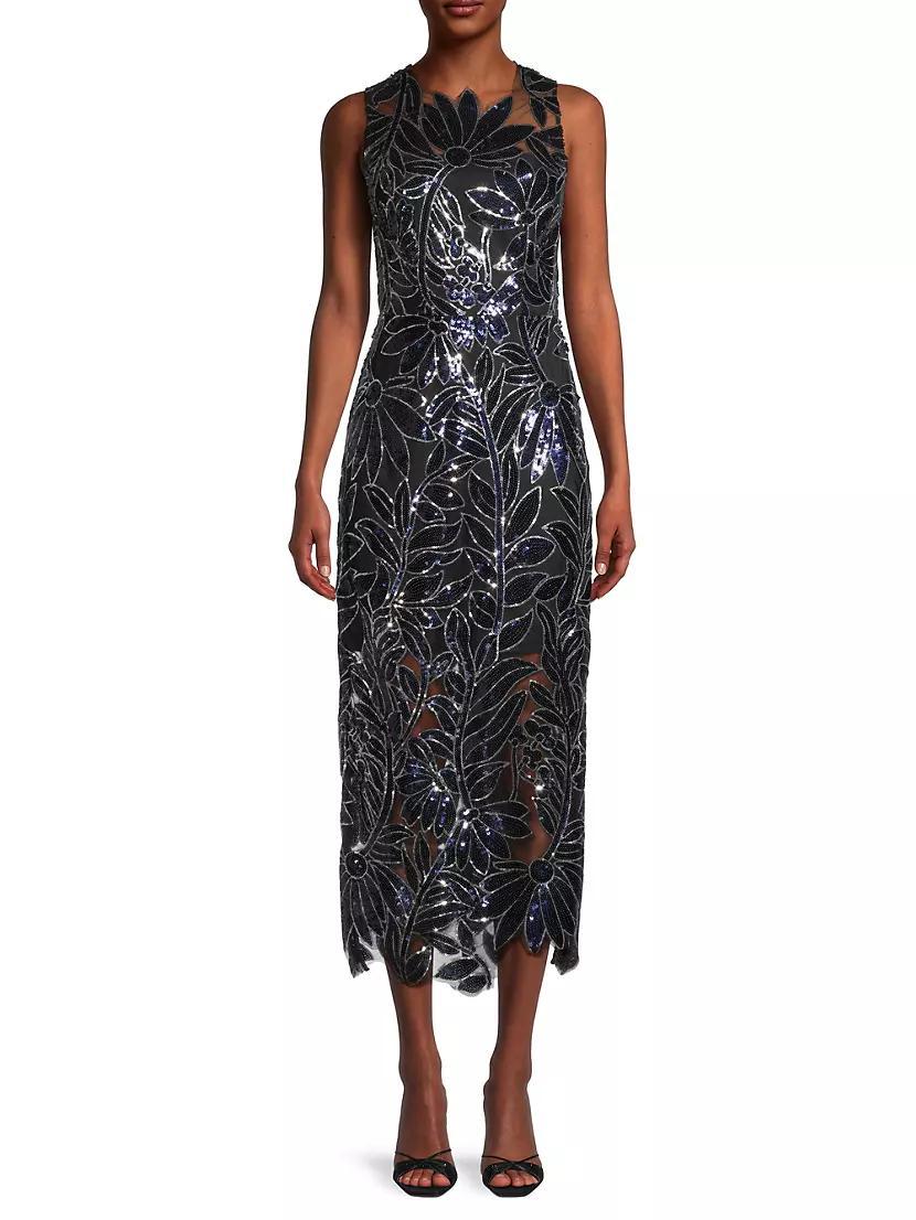 Kinsley Floral Sequins Midi-Dress Product Image
