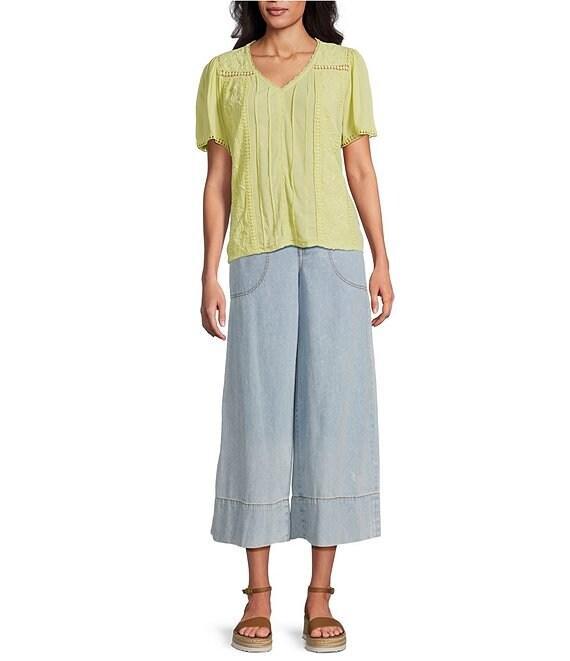 Nurture Petite Size Short Sleeve Woven V-Neck Top Product Image