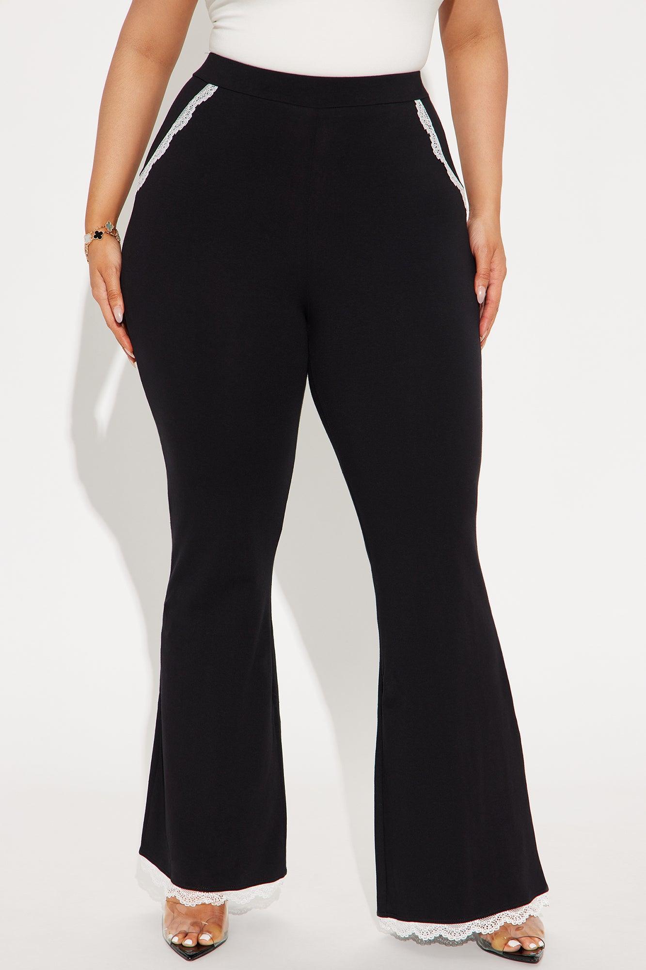 Bella Lace Trim Flare Pant - Black Product Image