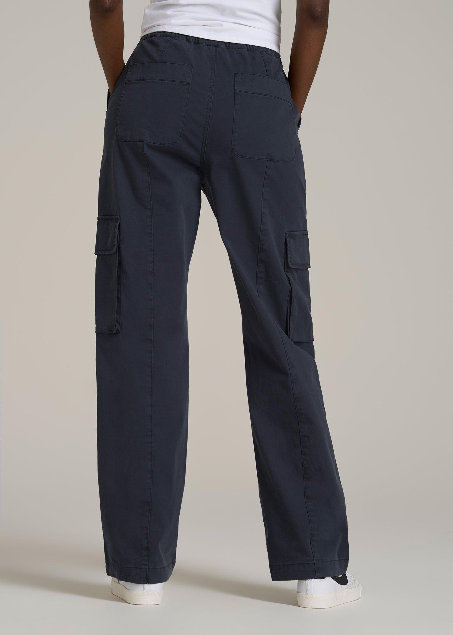 High Rise Garment Dyed Baggy Cargo Pants for Tall Women in Deep Navy Product Image