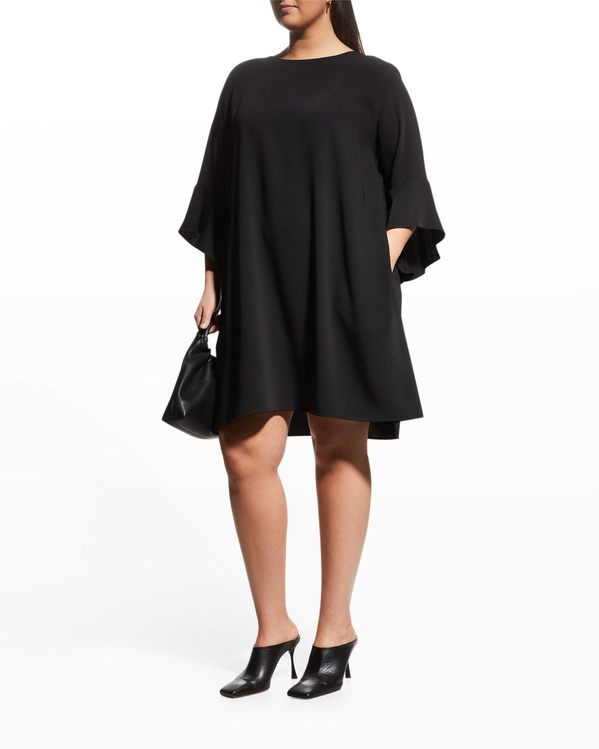Caroline Rose Plus Size Julia Matte Crepe Round Neck 34 Ruffle Sleeve Shift Dress Product Image