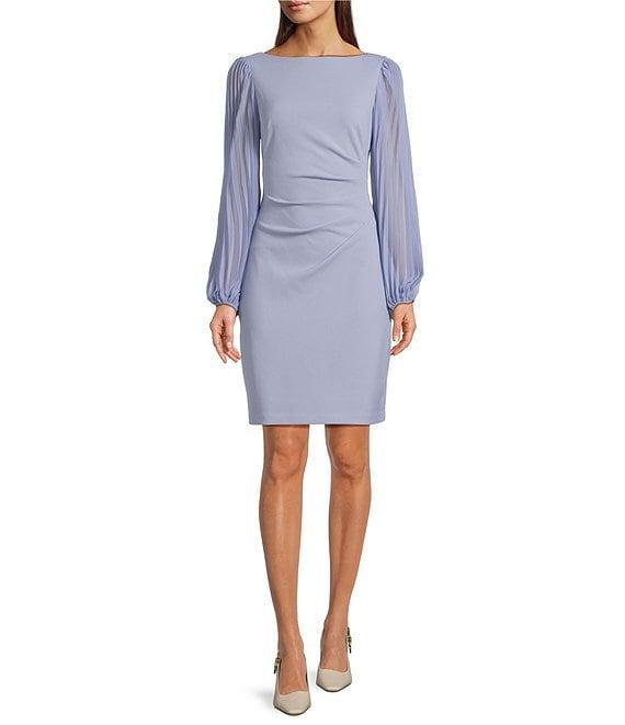 Jessica Howard Long Pleated Sleeve Boat Neck Crepe Sheath Dress Product Image