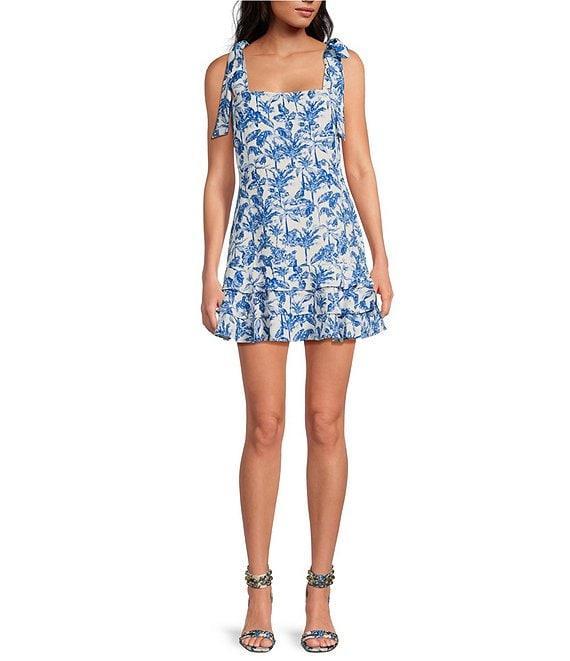 Gianni Bini x Shea Leigh Mills Sophia Printed Satin Mini Ruffle Dress Product Image
