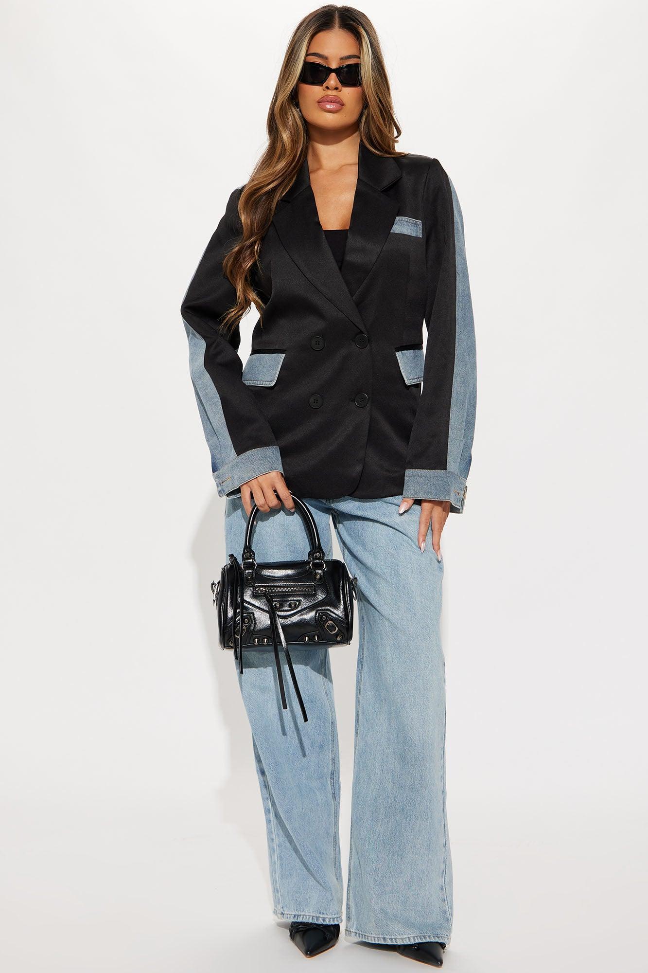 Jupiter Mixed Media Denim Blazer - Black/combo Product Image