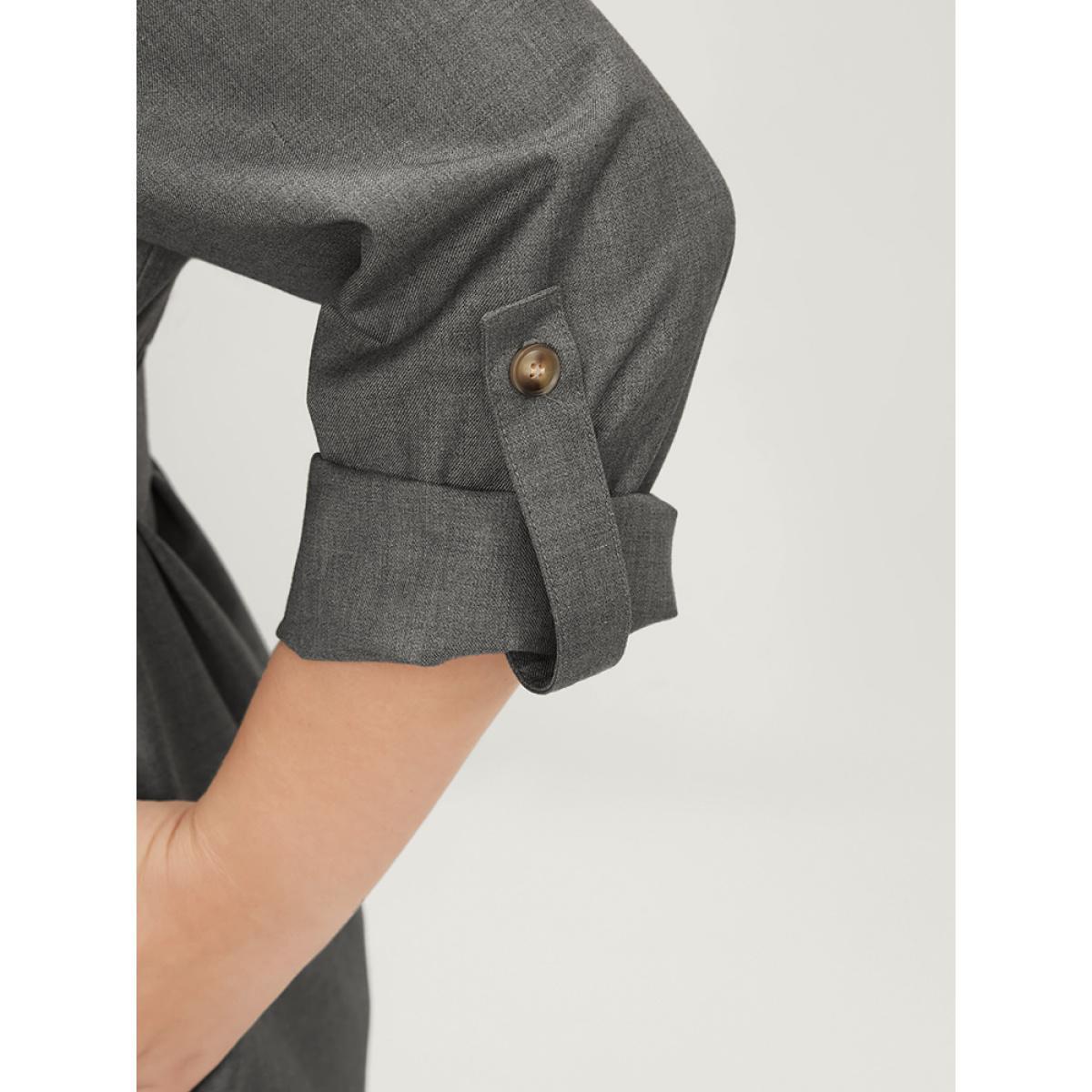 Plus Size Plain Lapel Collar Pocket Roll Sleeve Belted Coat Women Gray Office Pocket Ladies Dailywear Winter Coats BloomChic 22-24/3X Product Image