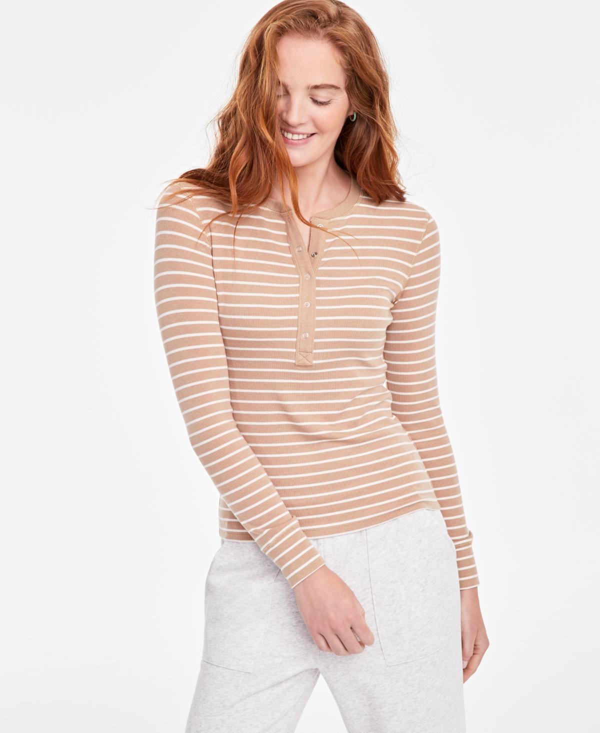 On 34th Womens Ribbed Long-Sleeve Henley Top, Created for Macys Product Image