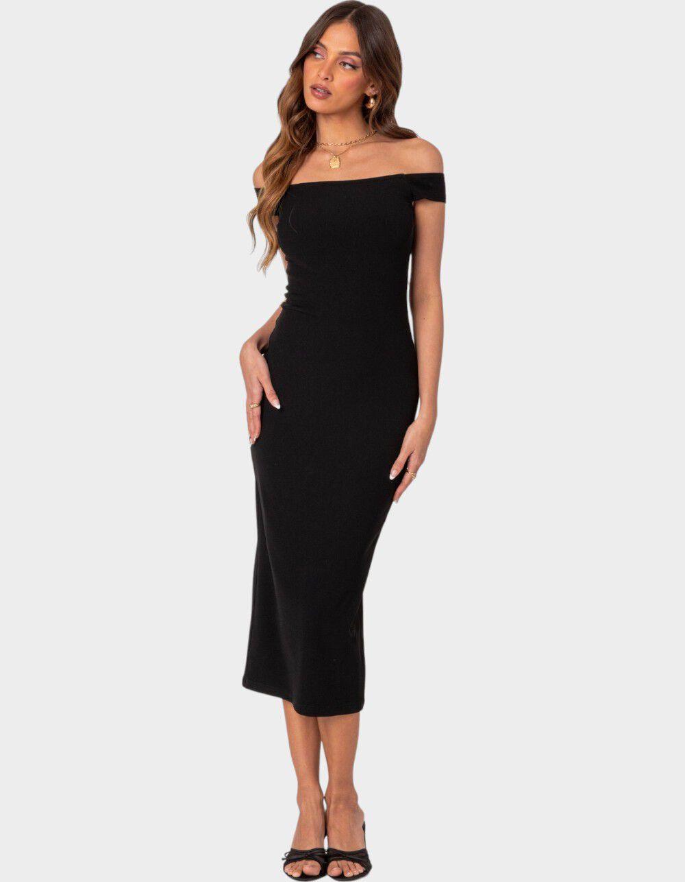 EDIKTED Kyla Off Shoulder Ribbed Midi Dress Product Image