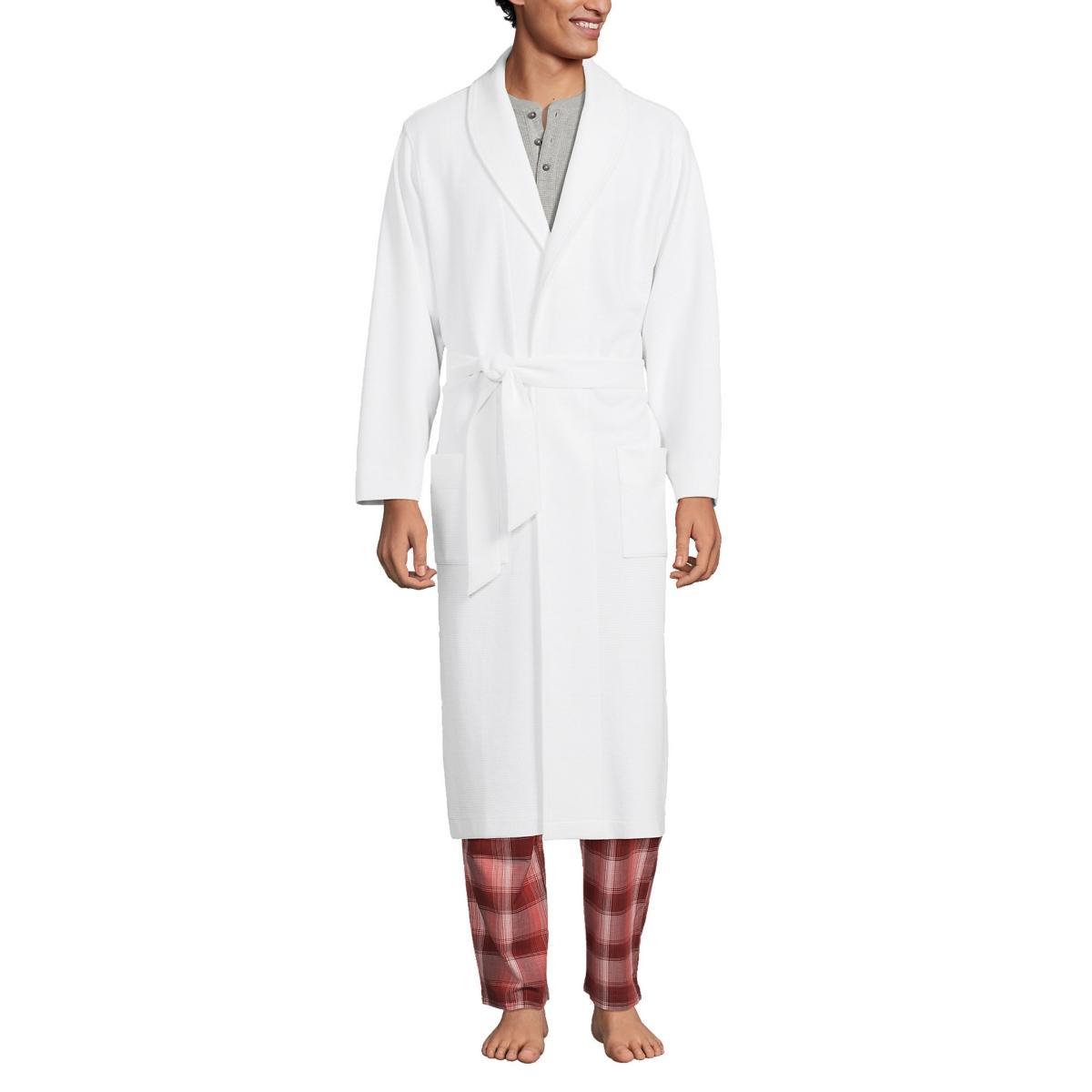 Mens Lands End Cozy Shawl-Collar Waffle-Weave Robe Pale Grey Blue Product Image