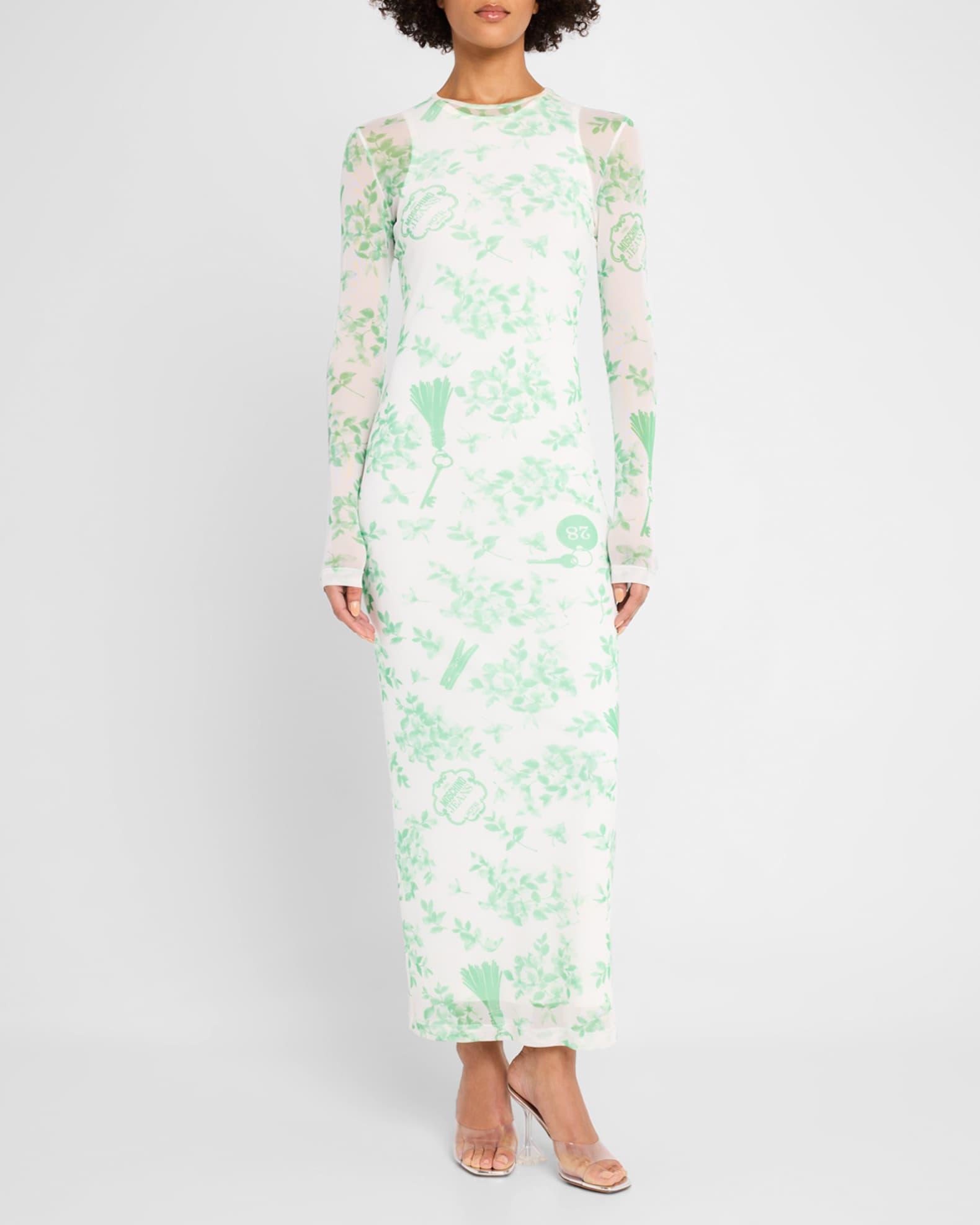 Long-Sleeve Printed Tulle Dress Product Image