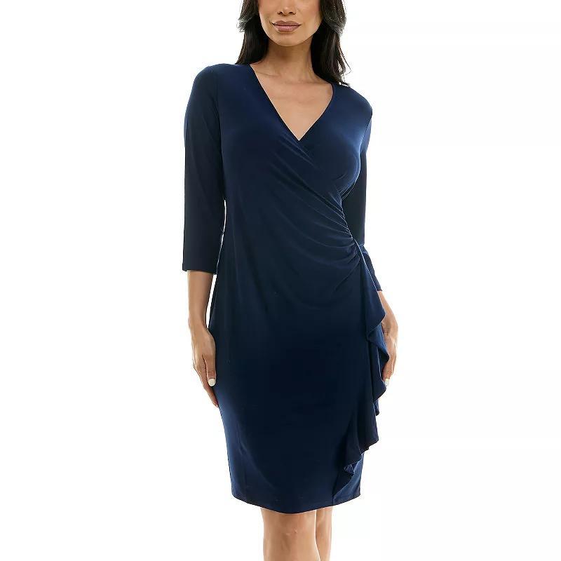 Women's Nina Leonard Faux-Wrap Ruffle Mini Dress, Size: Small, Real Red Product Image