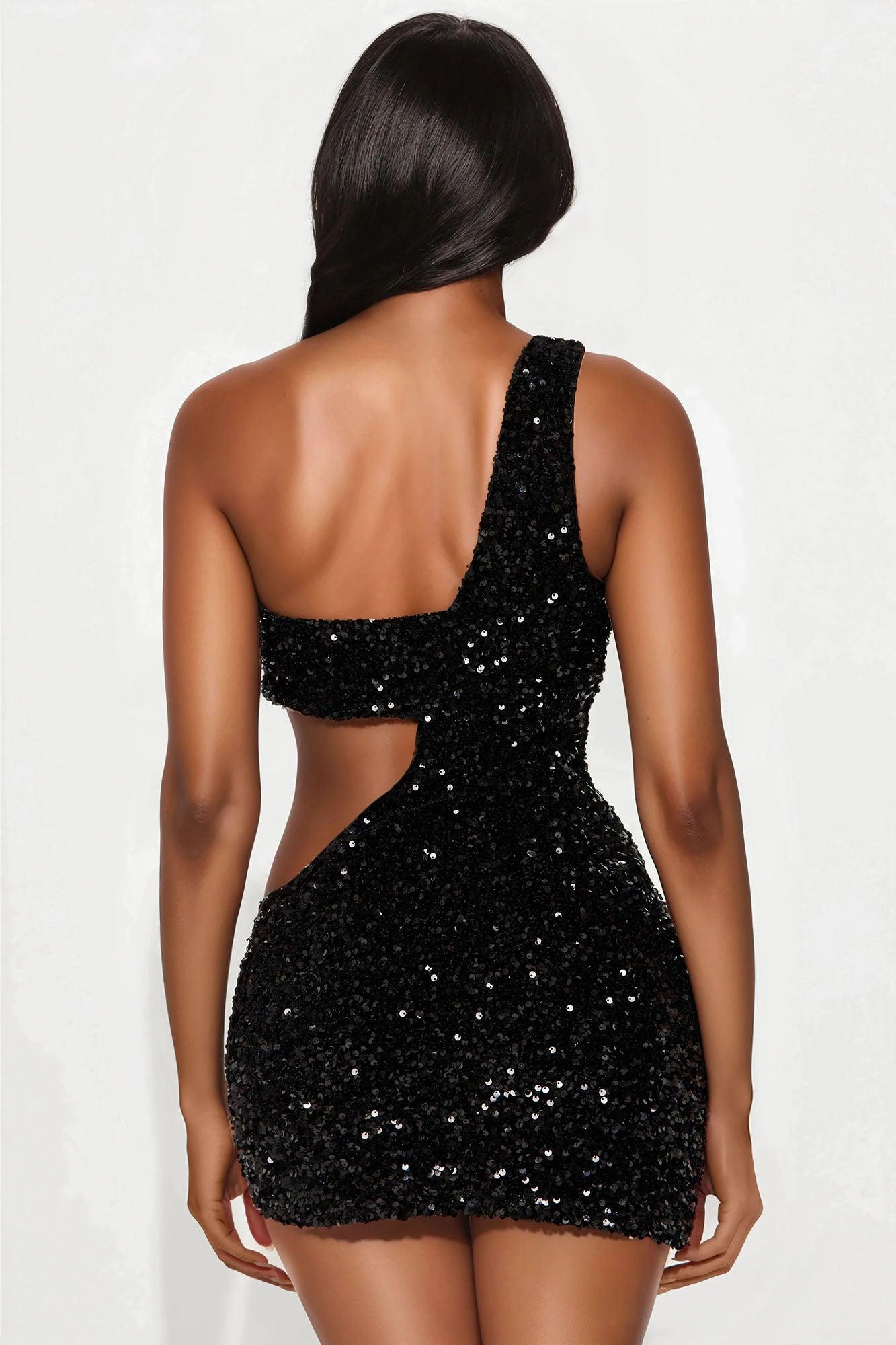 Alva Sequin Mini Dress - Black Female Product Image
