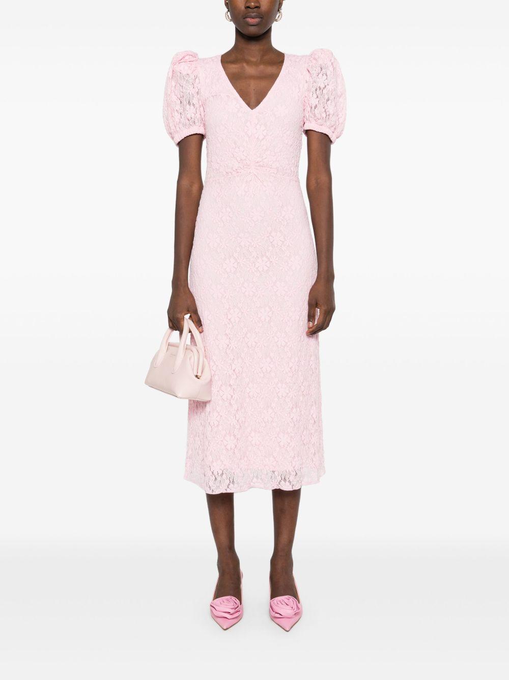 lace puff-sleeve midi dress Product Image