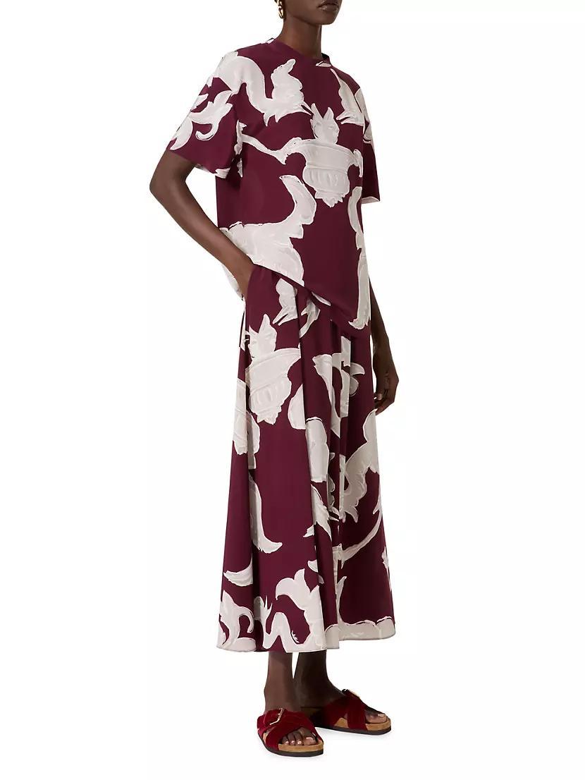 Metamorphos Gryphon Allover Crepe De Chine Midi Skirt Product Image