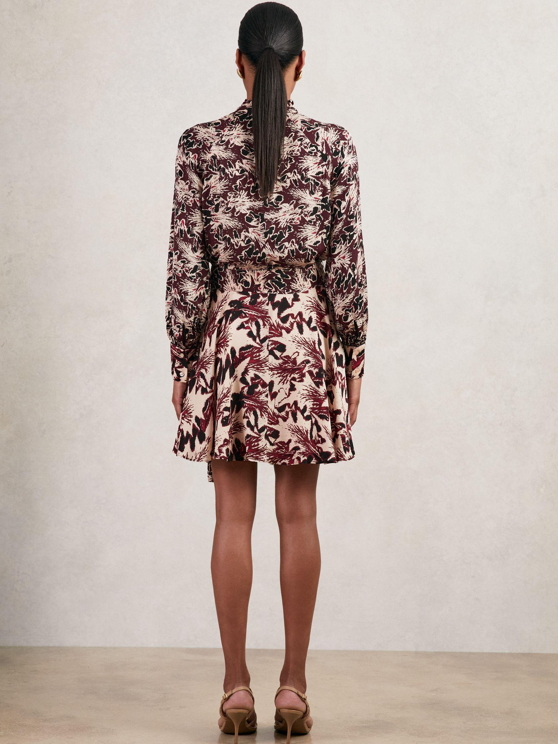 Printed Tie-Waist Flippy Mini Dress in Burgundy/Cream Product Image