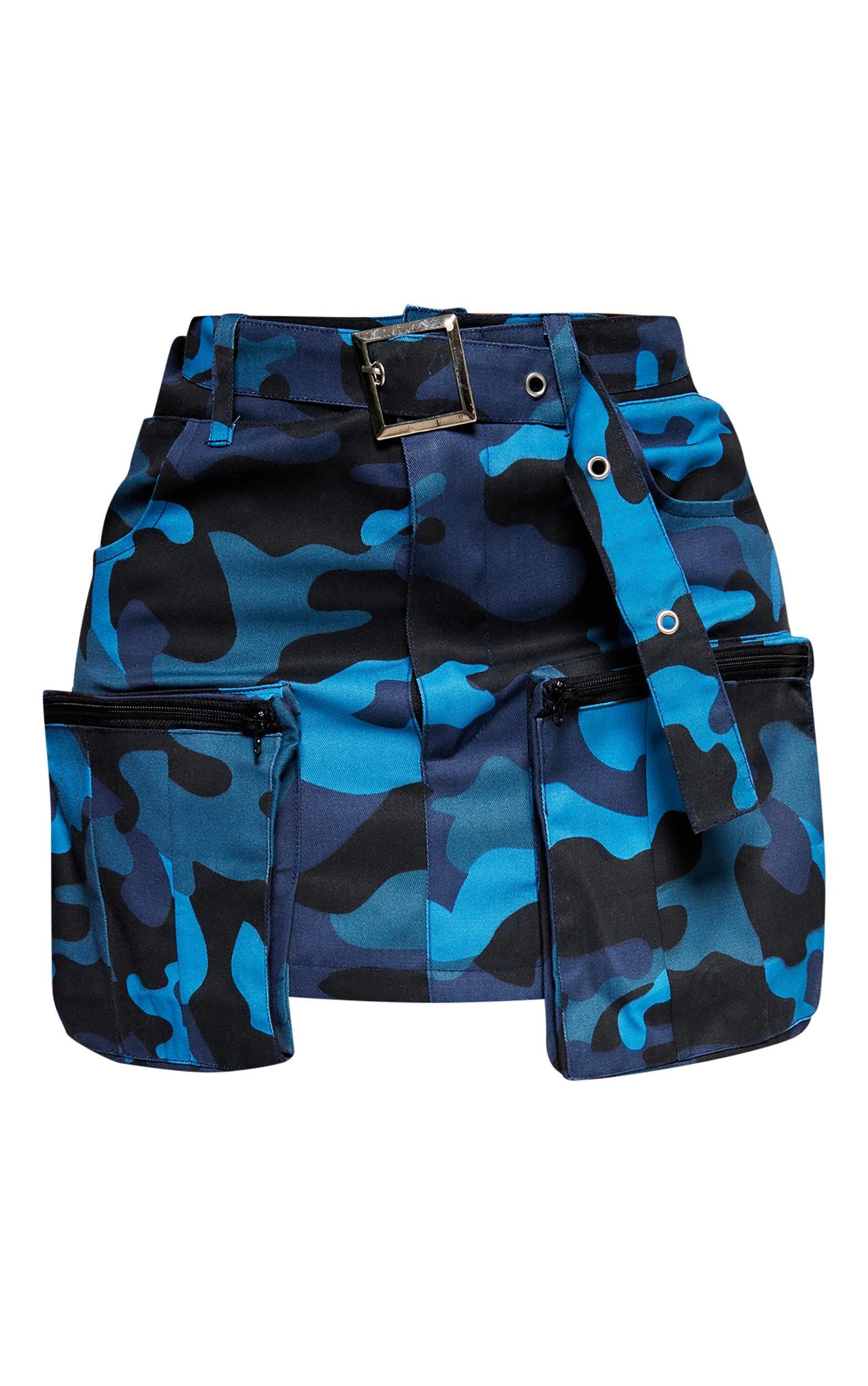 Shape Blue Camo Print Pocket Detail Mini Skirt Product Image