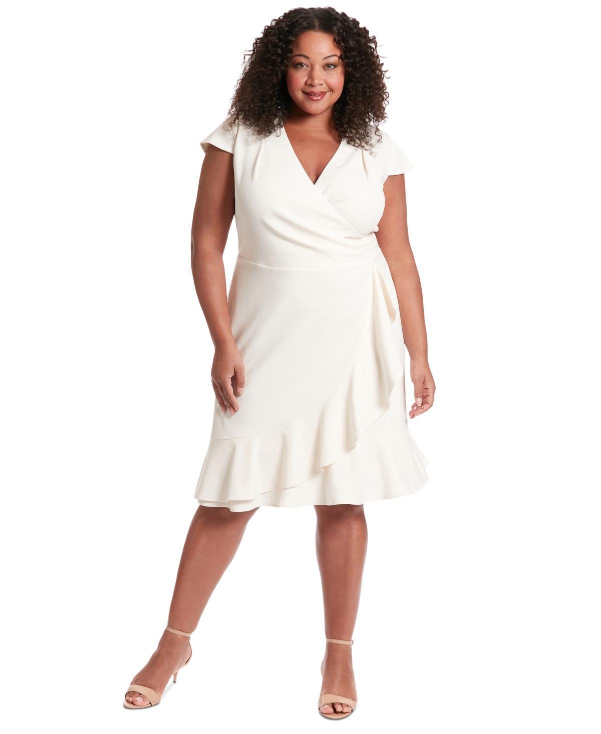 Plus Size London Times Cascade Ruffle Faux-Wrap Dress, Women's, Size: 16 W, Light Blue Product Image