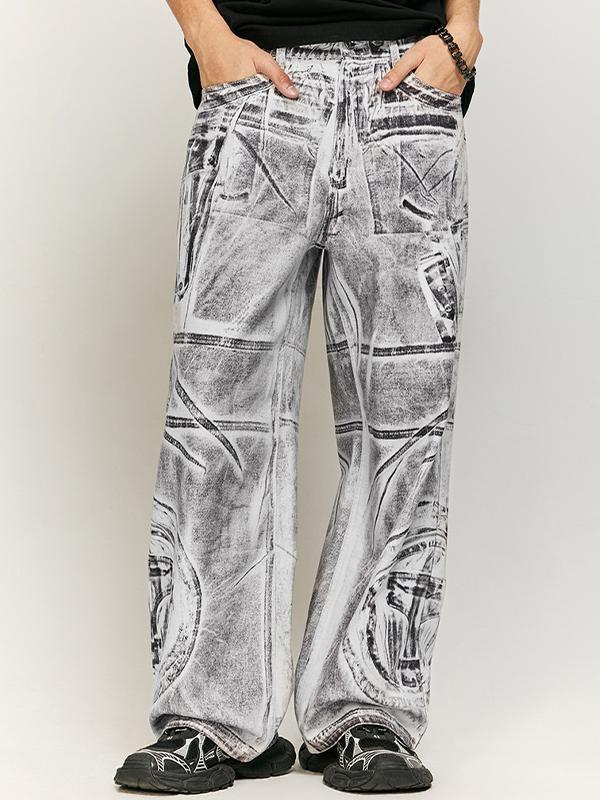 Heavyweight Jeans With Black And Gray Textured Print Product Image