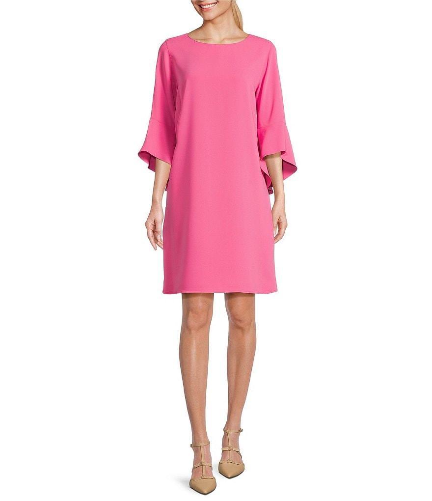 Caroline Rose Julia Matte Crepe 3/4 Ruffle Sleeve Shift Round Neck Shift Dress Product Image