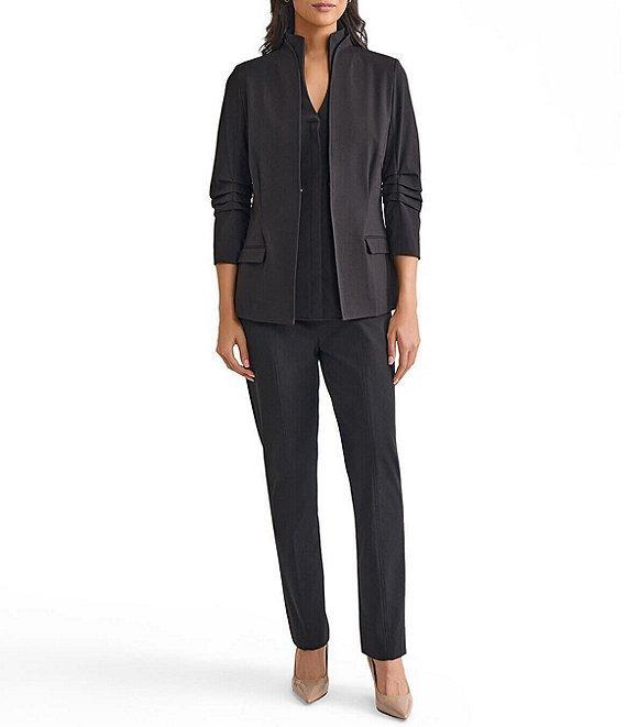 MISOOK Luxe Stretch Ponte Modified Mandarin Collar 3/4 Pleated Sleeve Blazer Product Image