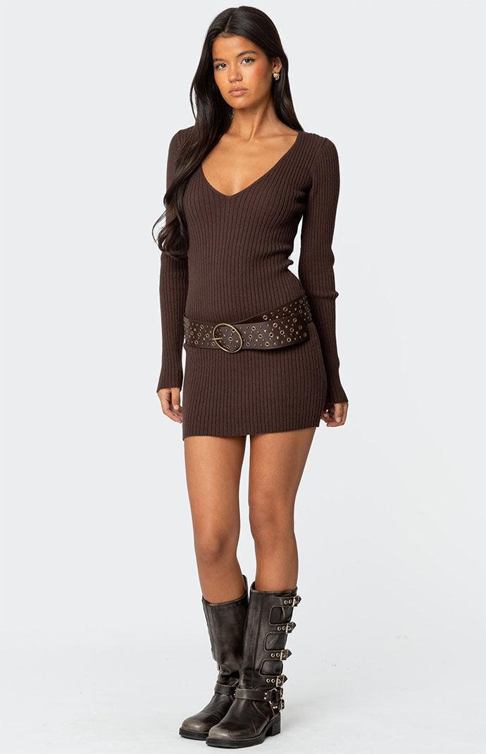 Edikted Women's Ribbed Knit V Neck Mini Dress Product Image
