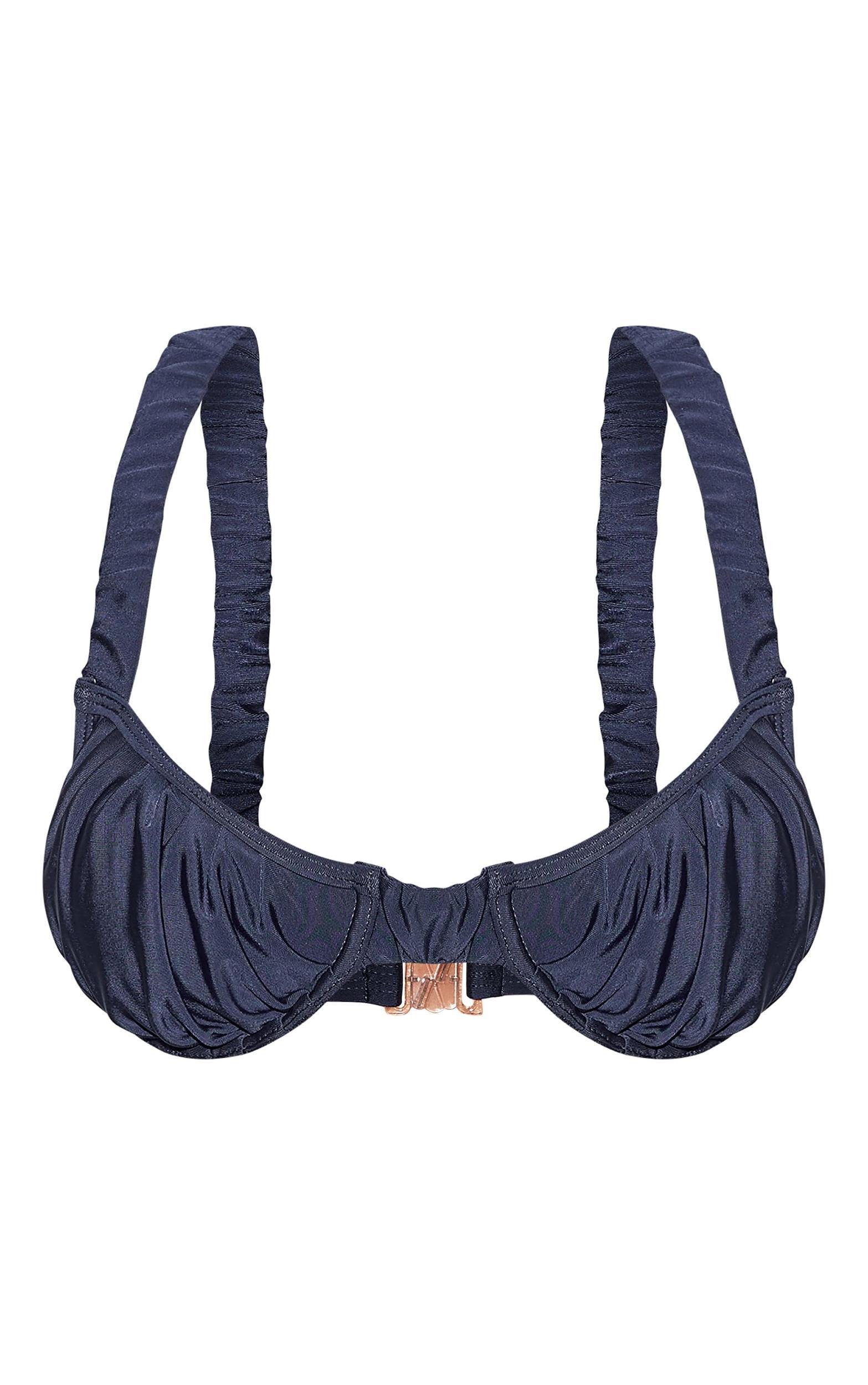 Navy Blue Ruched Underwired Bikini Top Product Image