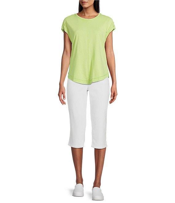 Westbound Petite Size Twist Sleeve Crew Neck Top Product Image