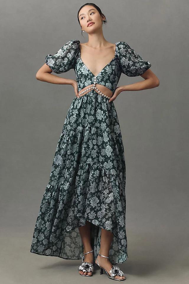 V. Chapman Emma V-Neck A-Line Brocade Cutout Maxi Dress Product Image