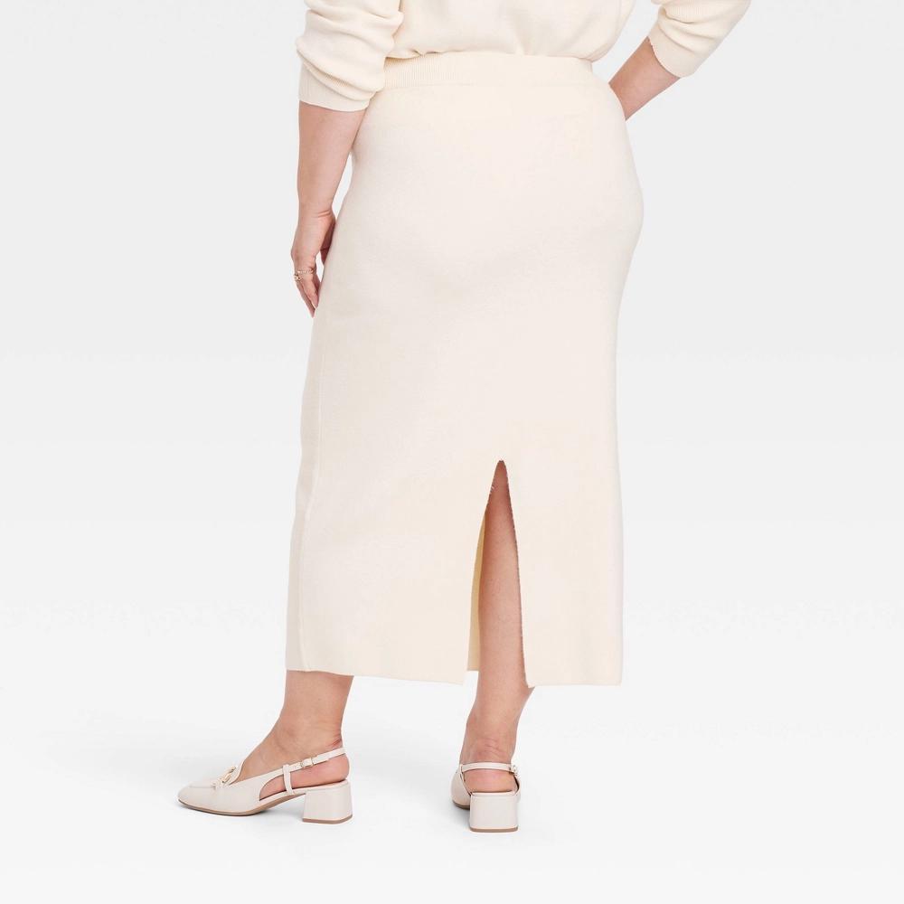 Women's Cozy Knit Midi Sweater Skirt - A New Day™ Cream 1X Product Image