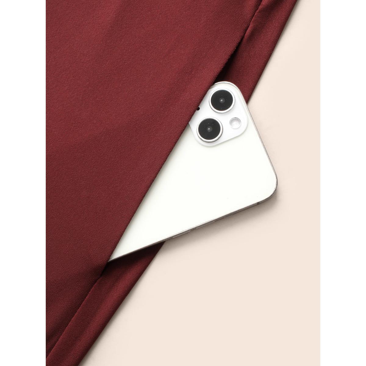 Plus Size Plain Twist Neck Midi Dress Burgundy Women At the Office Twist Asymmetrical Neck Long Sleeve Curvy BloomChic 10/M Product Image