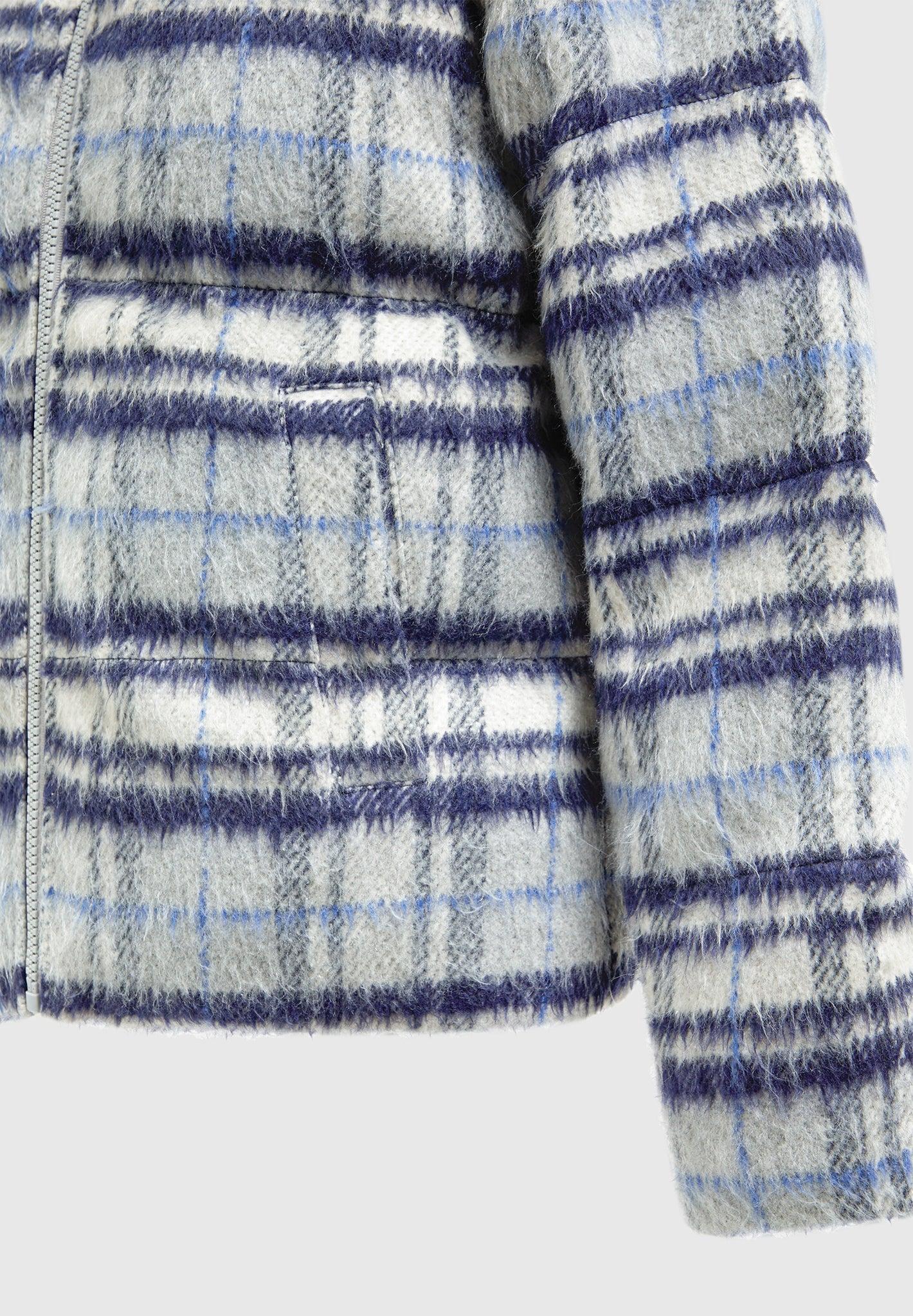 Brushed Check Puffer Jacket - Blue Male Product Image