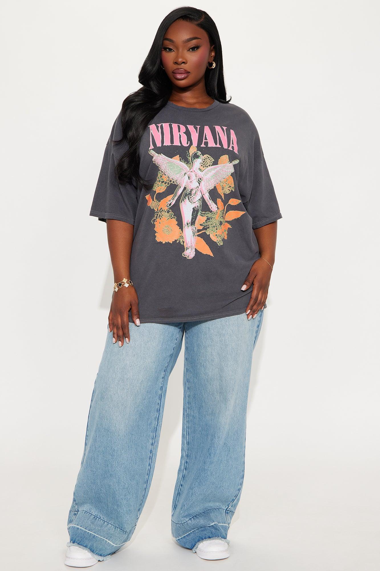 Nirvana Utero Flowers Washed Oversized Tee - Black Product Image