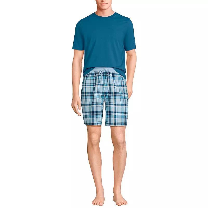 Men's Lands' End Knit Jersey Shorts Pajama Set, Size: Small, Blue Navy Plaid Product Image