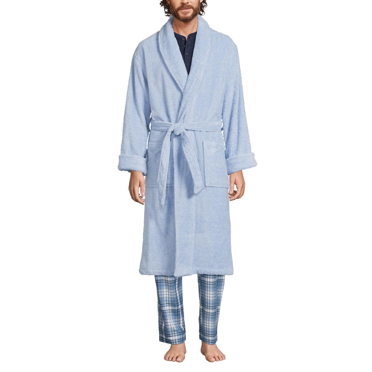 Men's Lands' End Calf-Length Turkish Terry Robe, Size: Medium, Soft Blue Haze Product Image