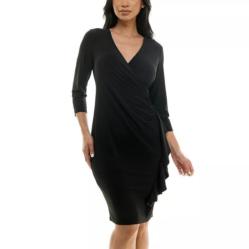 Women's Nina Leonard Faux-Wrap Ruffle Mini Dress, Size: Small, Real Red Product Image