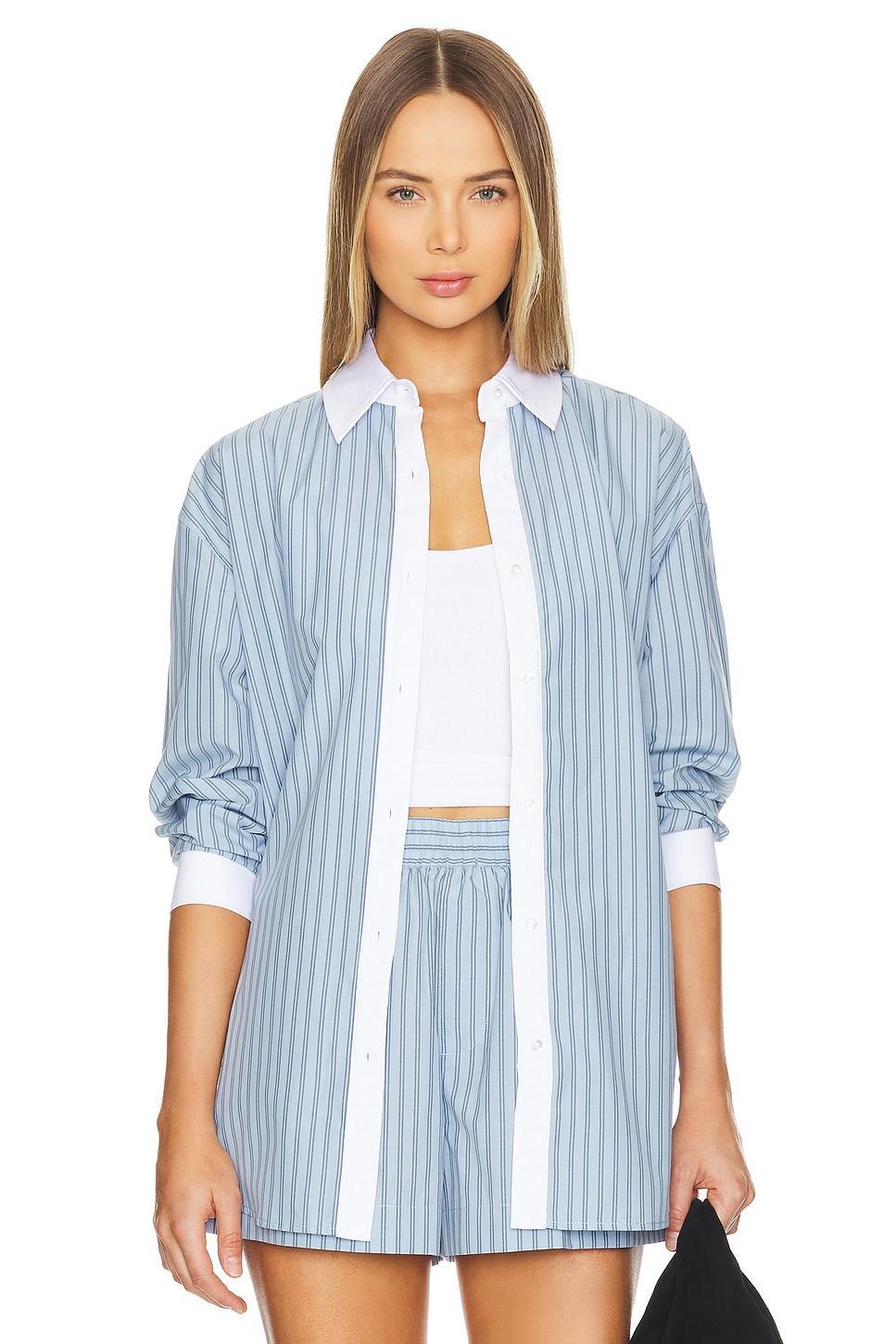 Lovers and Friends Alice Oversized Top in Sky Blue & White Product Image