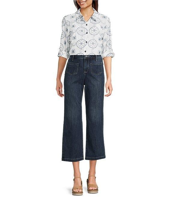 Figueroa & Flower Zoe All Over Embroidered Button Down Collar Long Roll-Tab Sleeves Button-Front Shirt Product Image