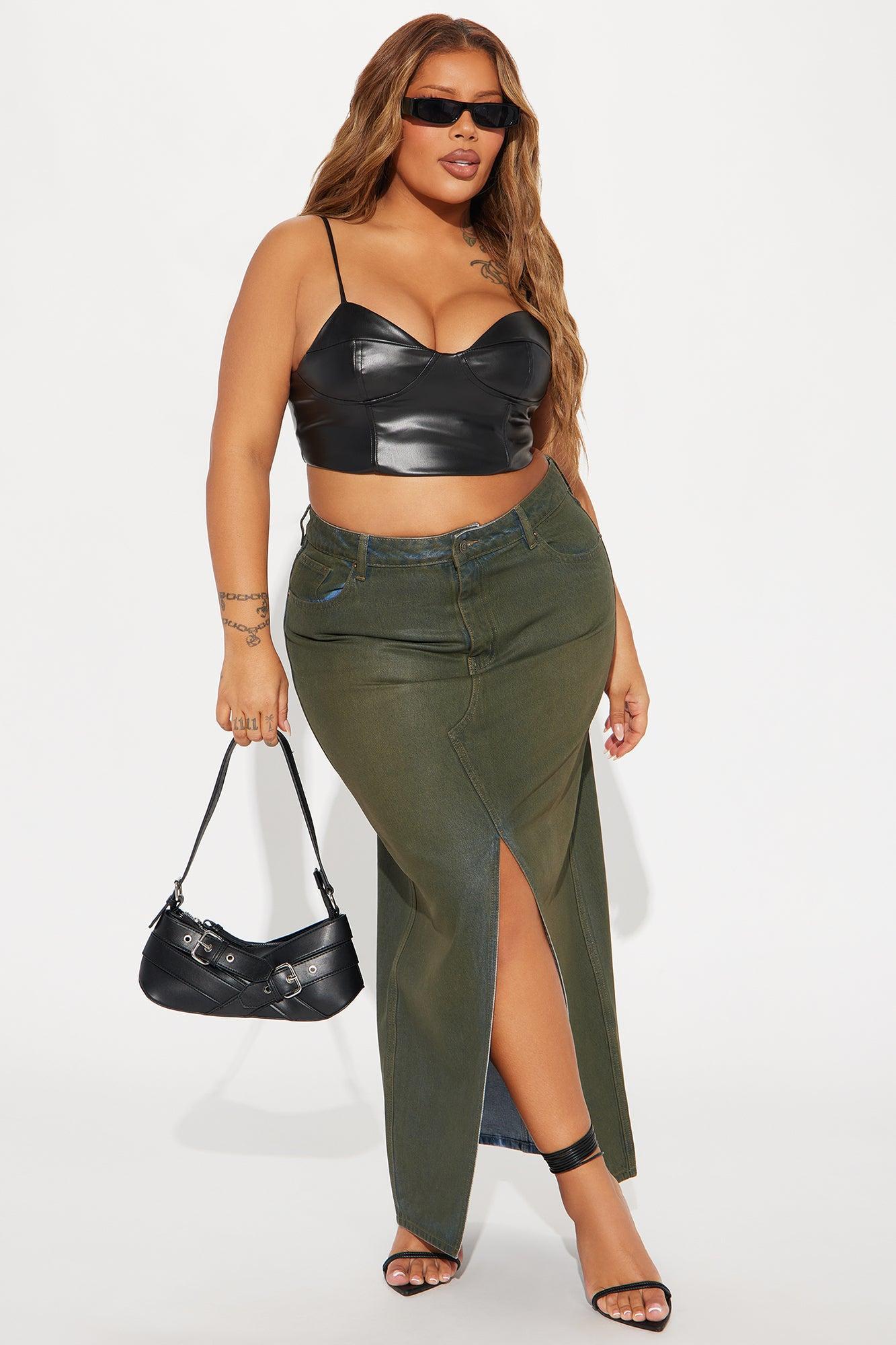 Lone Pine Coated Denim Maxi Skirt - Olive Product Image