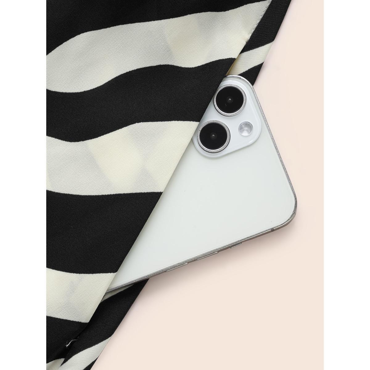 Plus Size Zebra Print Overlap Collar Split Hem Dress Black Women At the Office Belted Overlap Collar Long Sleeve Curvy BloomChic 14-16/1X Product Image