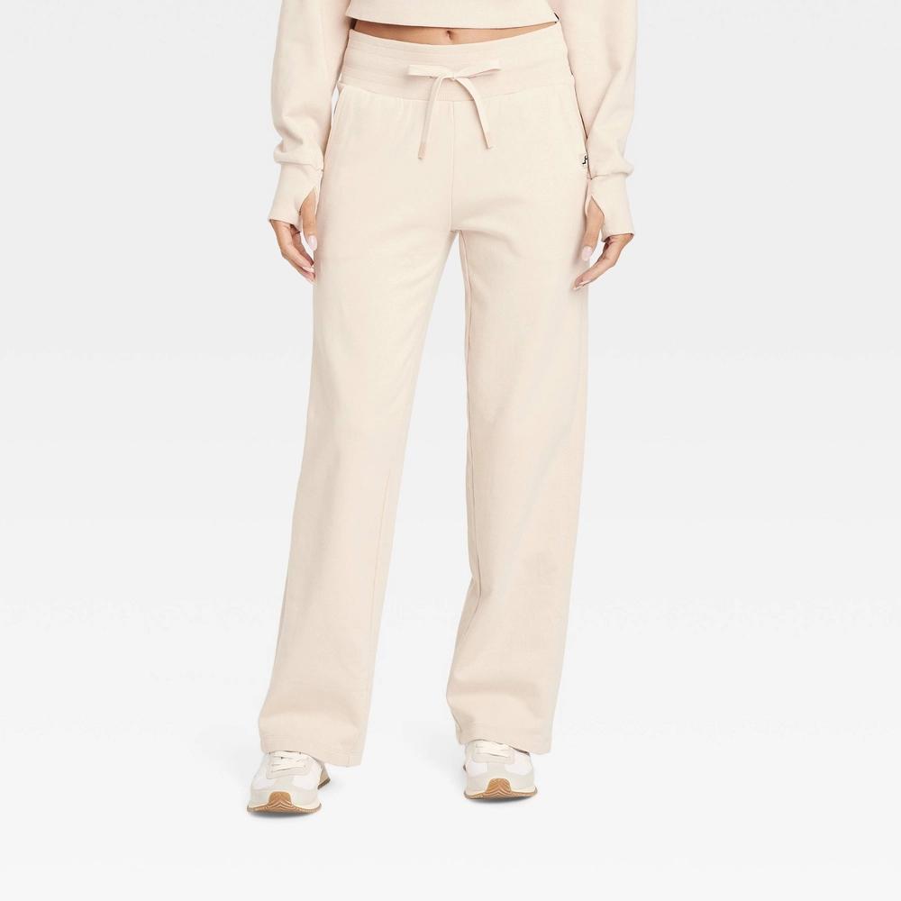 Women's French Terry Straight Leg Sweatpant - JoyLab™ Cream M Product Image