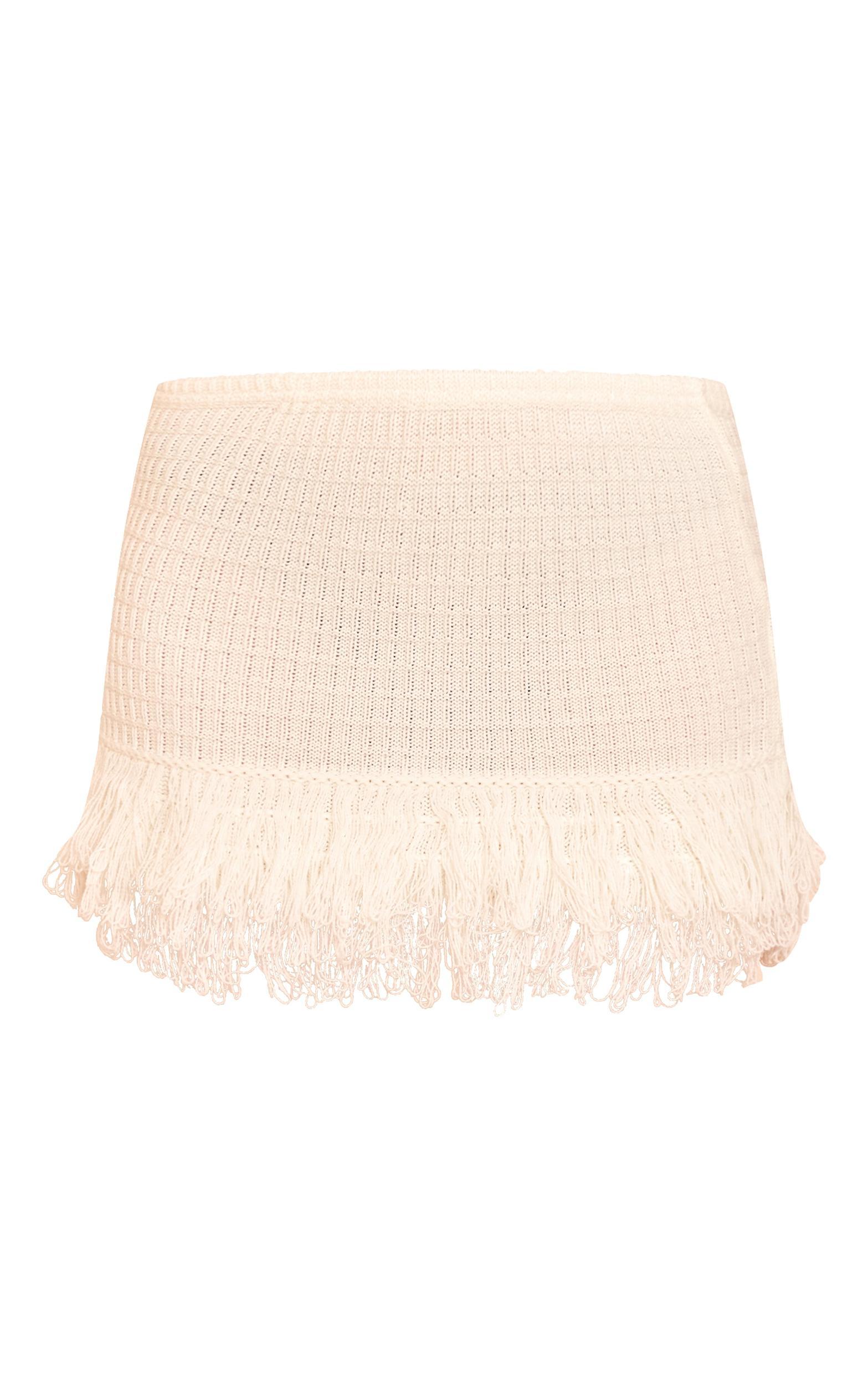 Cream Rib Fringe Hem Knit Skirt Product Image