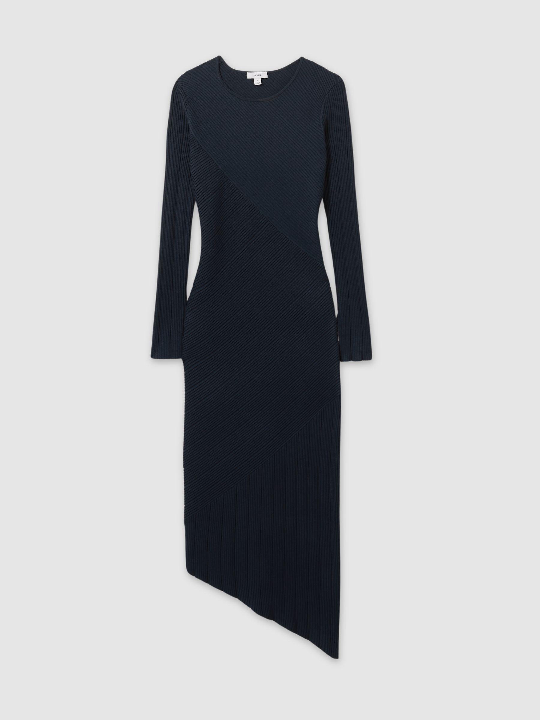Knitted Colourblock Asymmetric Midi Dress in Teal Product Image