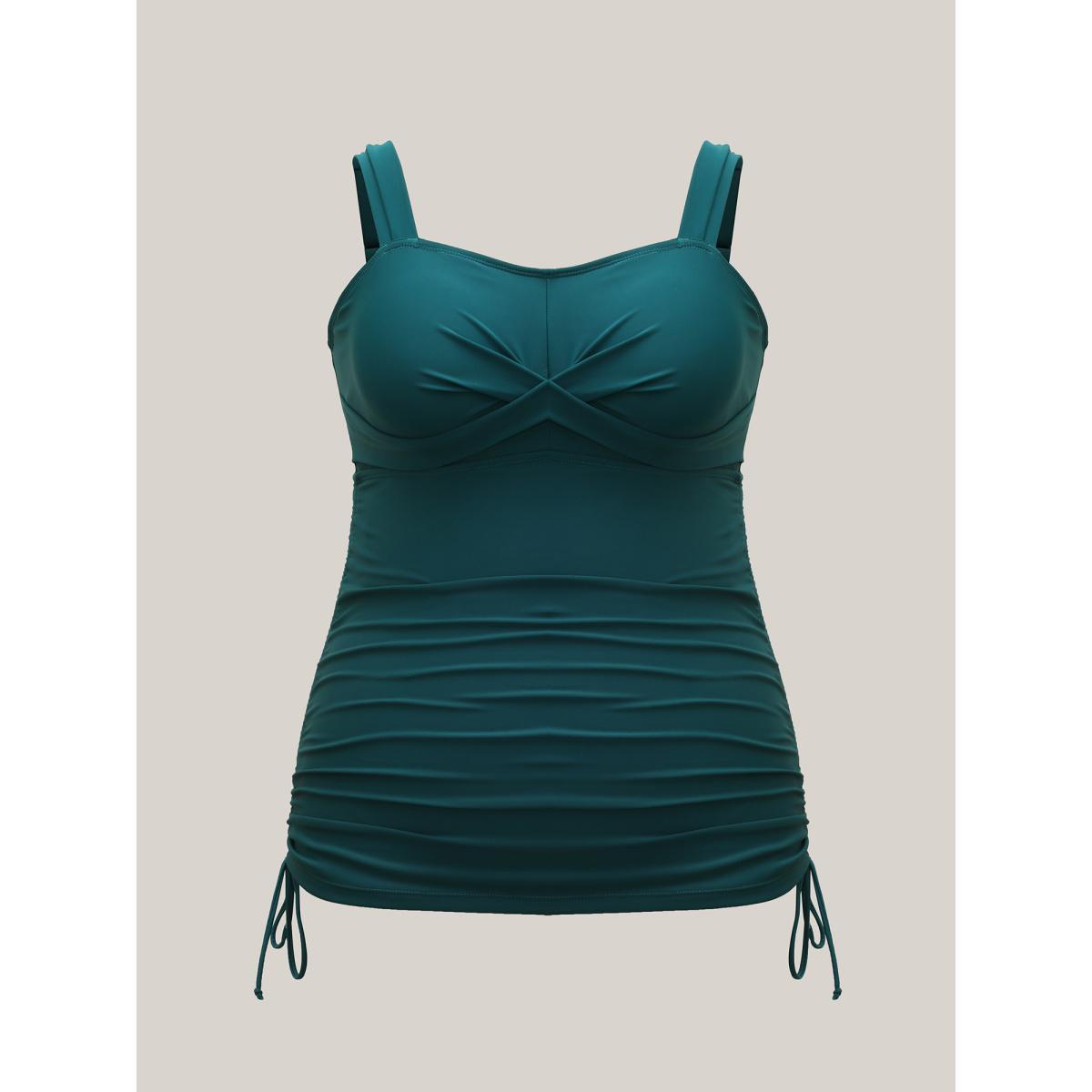 Plus Size Twist Front Ruched Drawstring Swim Top Women's Swimwear Cyan Beach Twist High stretch Skinny Heart neckline Curve Swim Tops BloomChic 14-16/1X Product Image