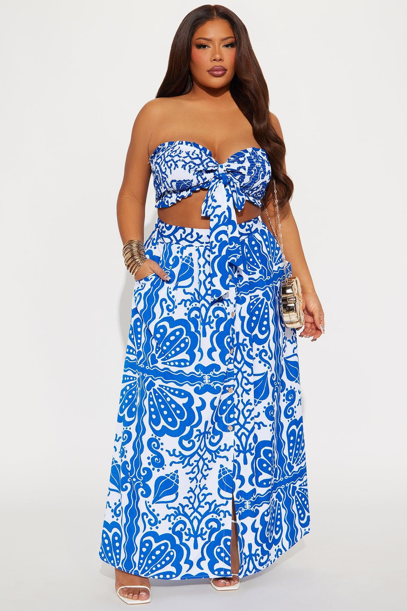 My Own Walkway Maxi Skirt Set - Blue/combo Product Image