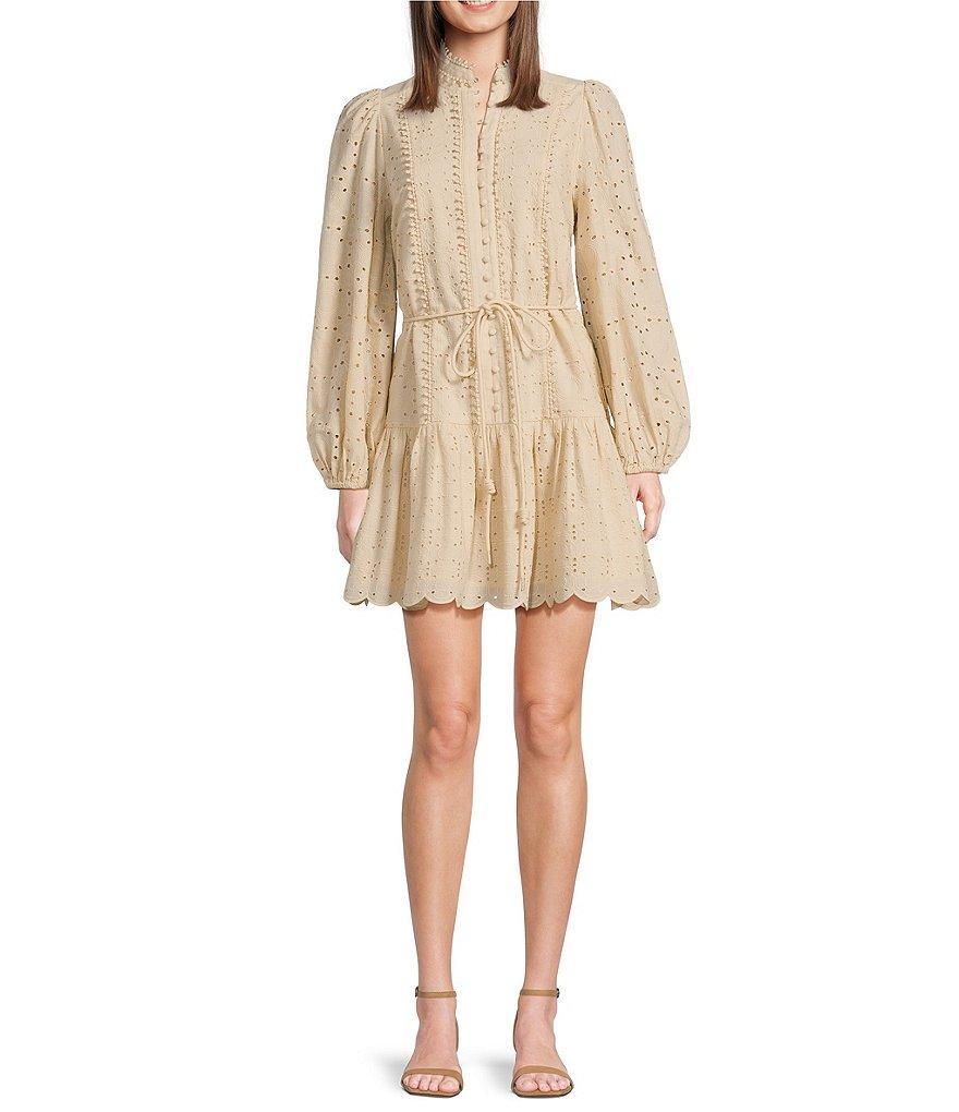 Antonio Melani Brynn Eyelet Button Front Long Sleeve Tie Waist Dress Product Image