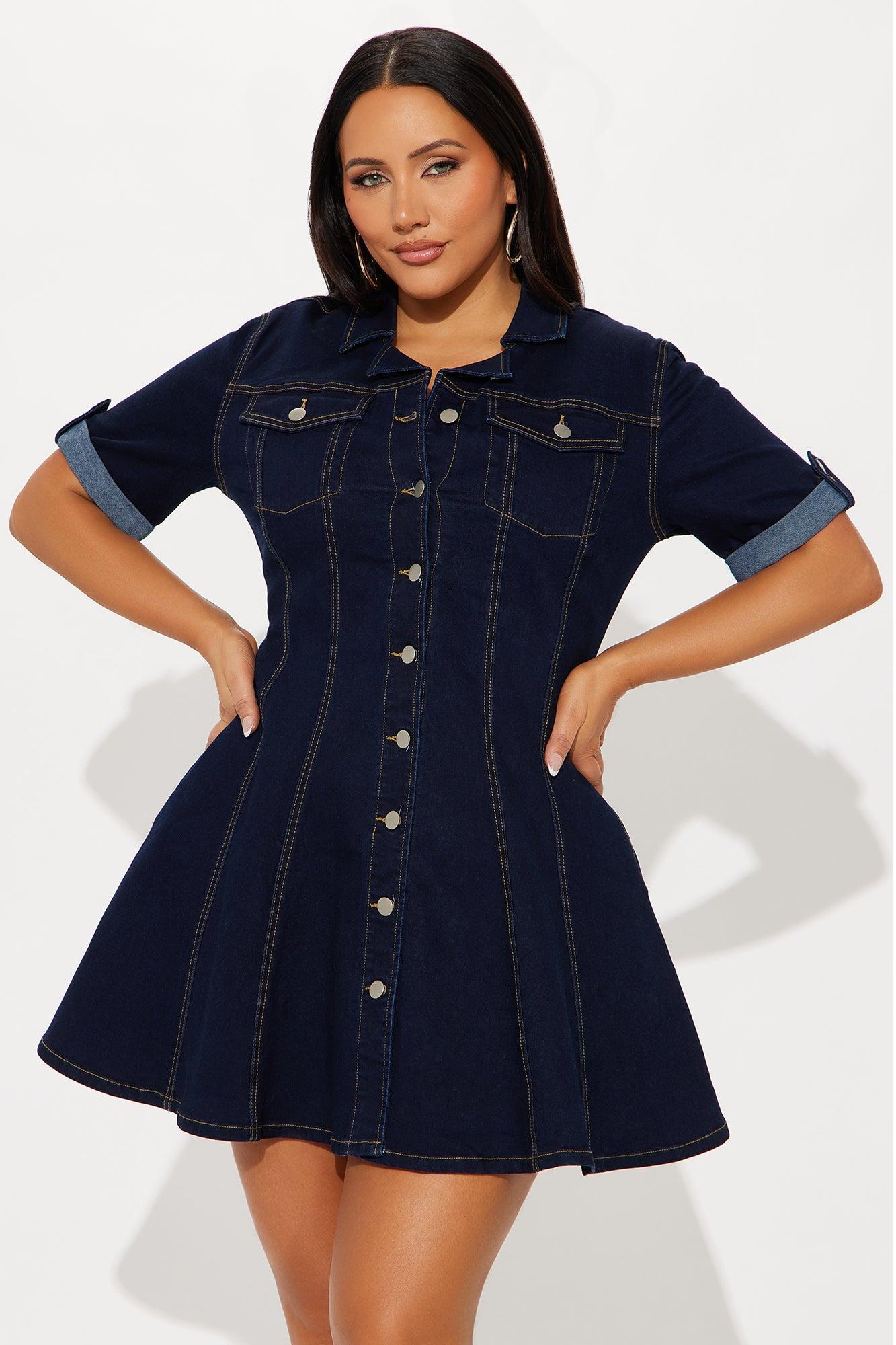 Raven Stretch Denim Mini Dress - Dark Wash Product Image