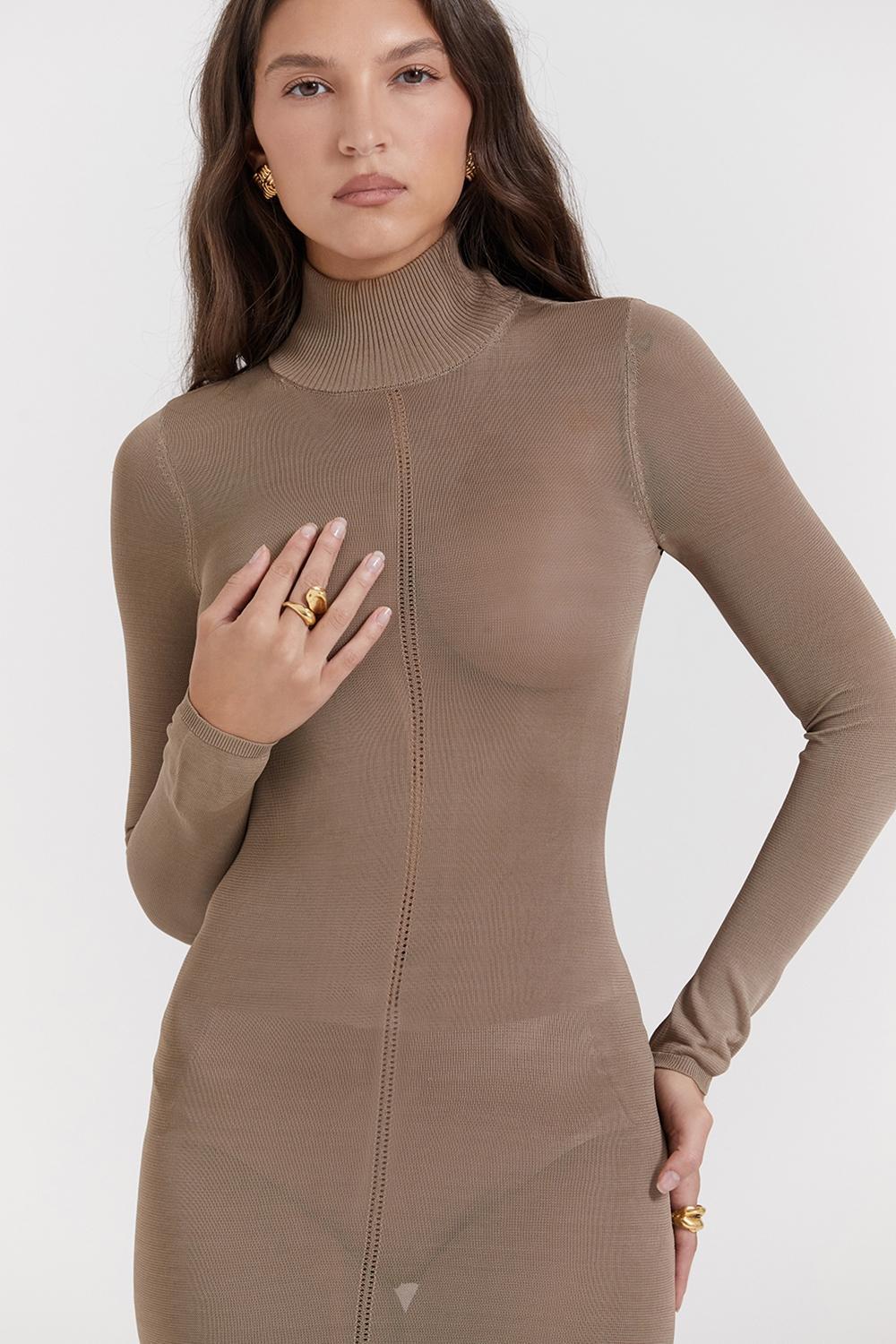Roberta Tan Knit Midi Dress Product Image