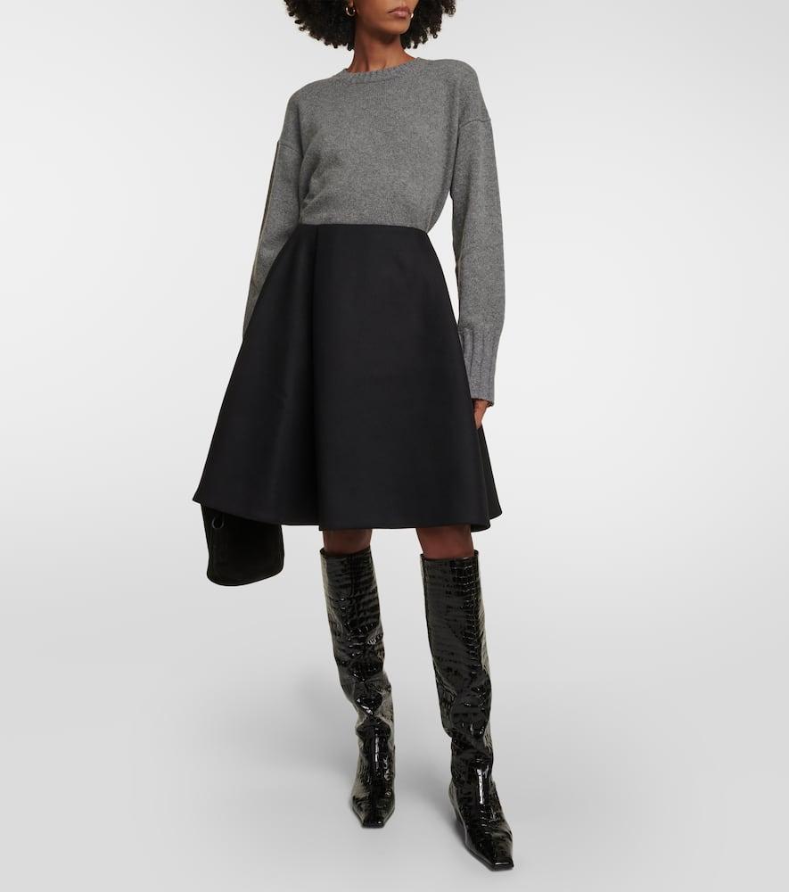 KHAITE Farla Wool-blend Midi Skirt In 200 Black Product Image