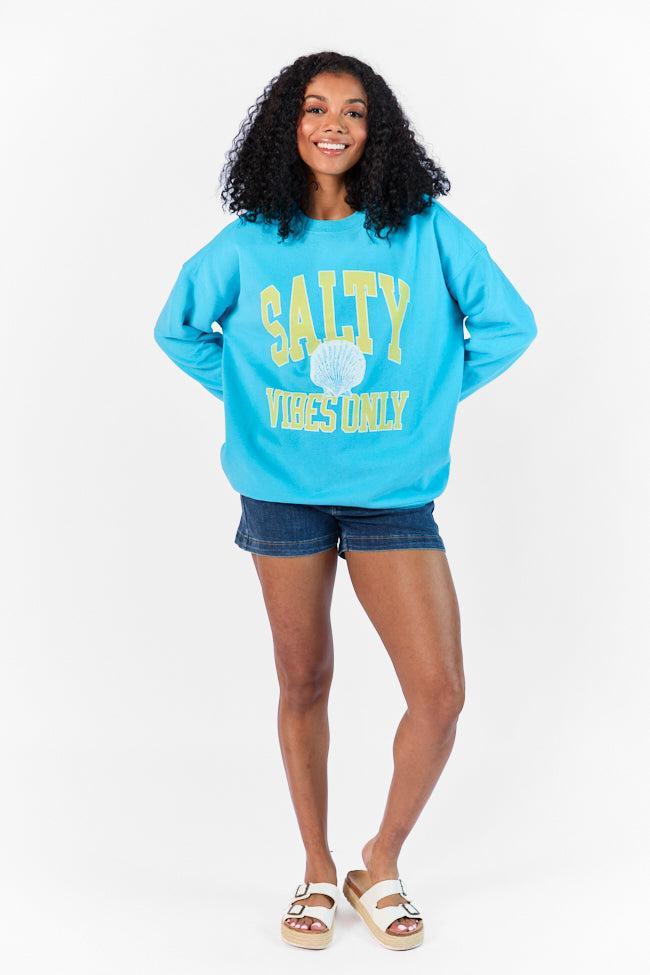 Salty Vibes Only Aqua Oversized Graphic Sweatshirt SALE Product Image