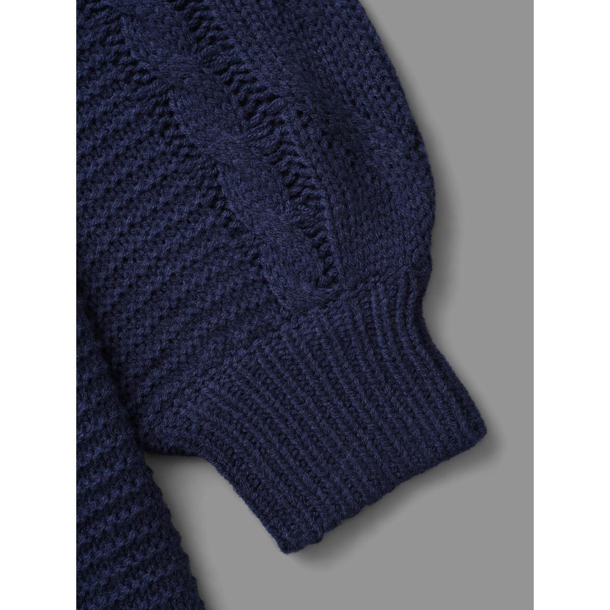 Plus Size Texture Cable Knit Patched Pocket Cardigan Indigo Women Casual Long Sleeve Everyday Cardigans BloomChic 10/M Product Image