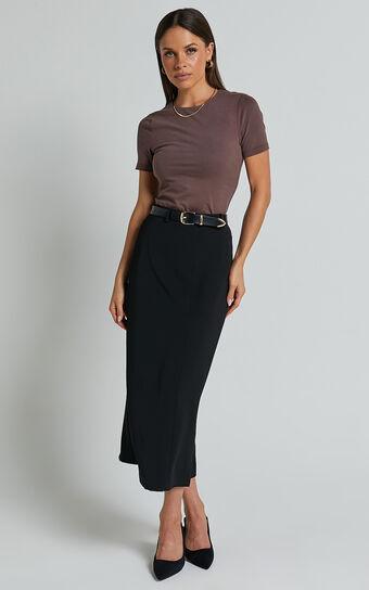 Alanna Midi Skirt - High Waisted Back Split Pencil Skirt in Black Product Image